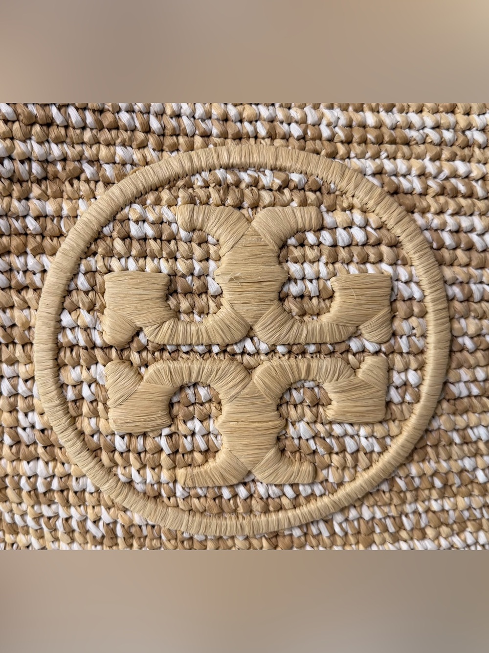 NWOT - Tory Burch Ella Raffia Tote - Cream & White - Picture 2 of 12